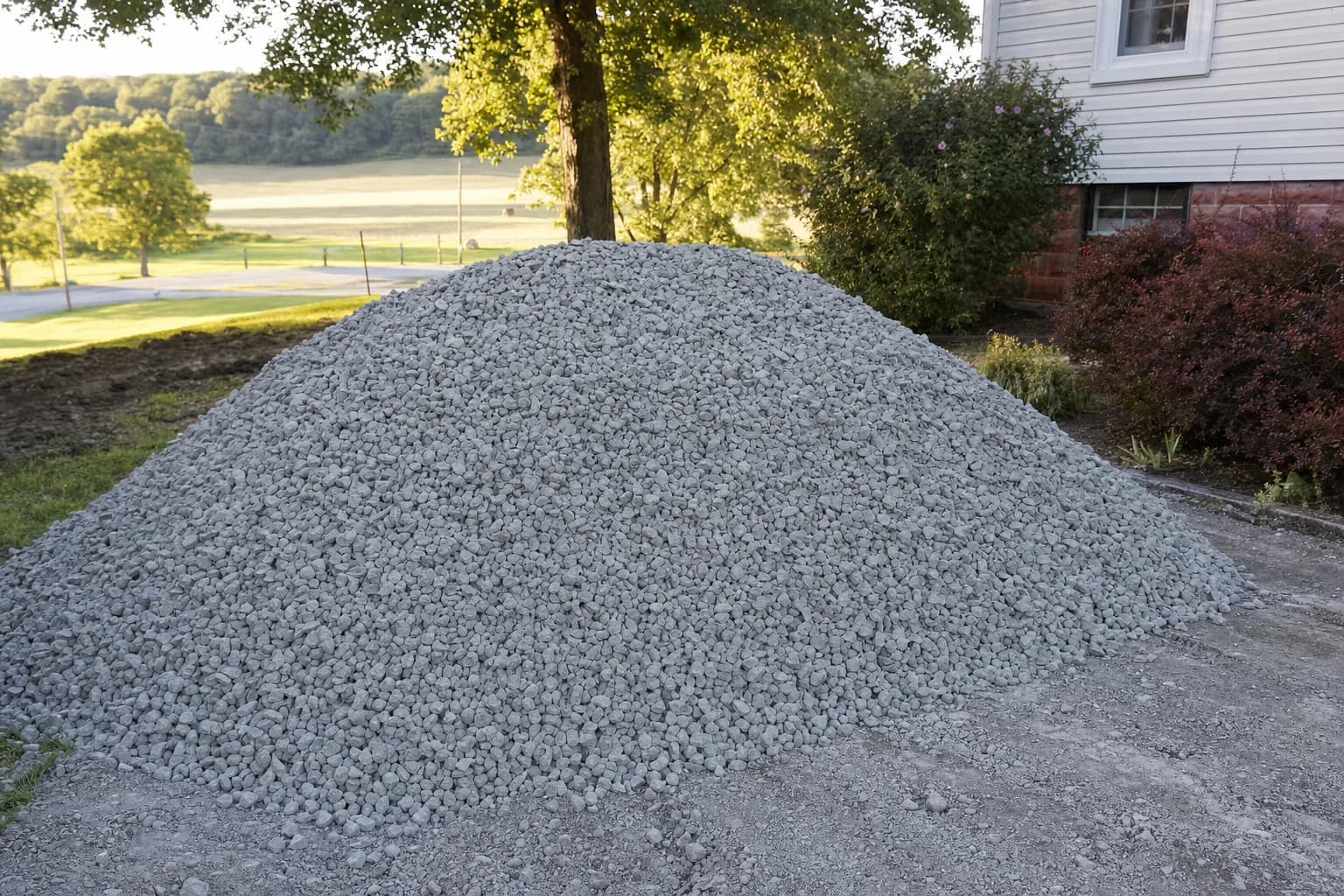 Landscaped backyard with stone pathways