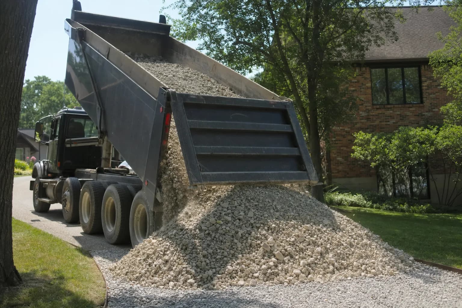 Freshly laid gravel driveway at a residential property